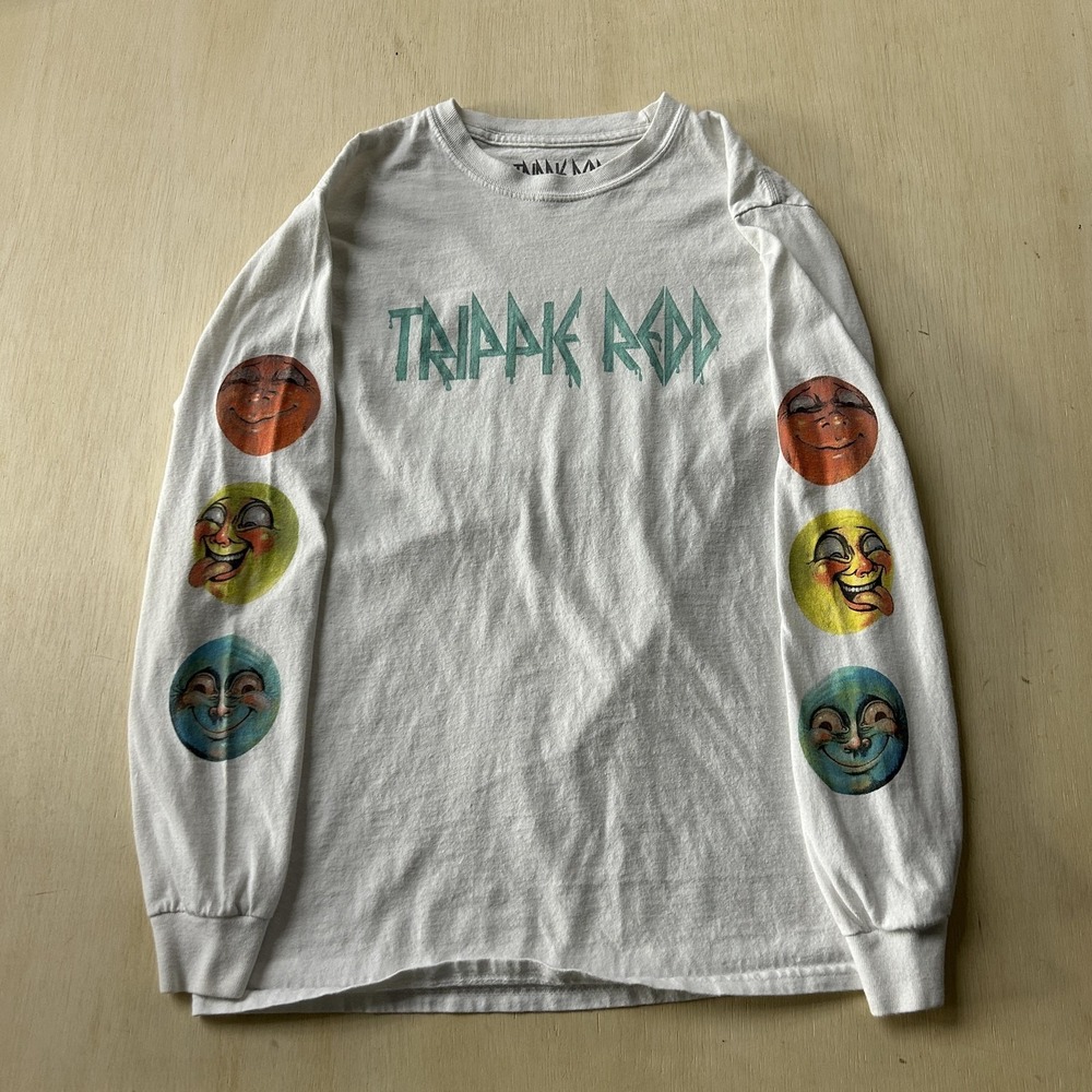 Trippie Redd Shirt Mens Small White Long Sleeve Smiley Graphic Tee T-Shirt